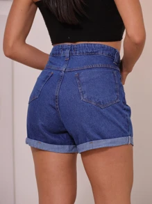 Women Denim Shorts - Rửa tối - Xem 3