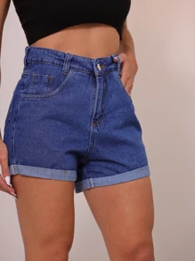 Women Denim Shorts - Rửa tối - Xem 4