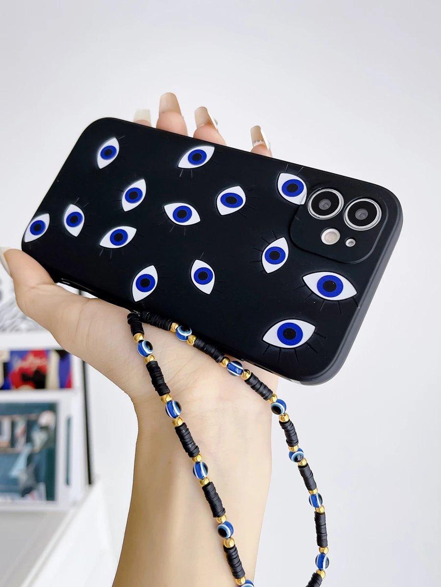 Evil Eye Pattern Phone Case With Lanyard Compatible With IPhone15/15Plus/15Pro/15Promax - Multicolor - View 1