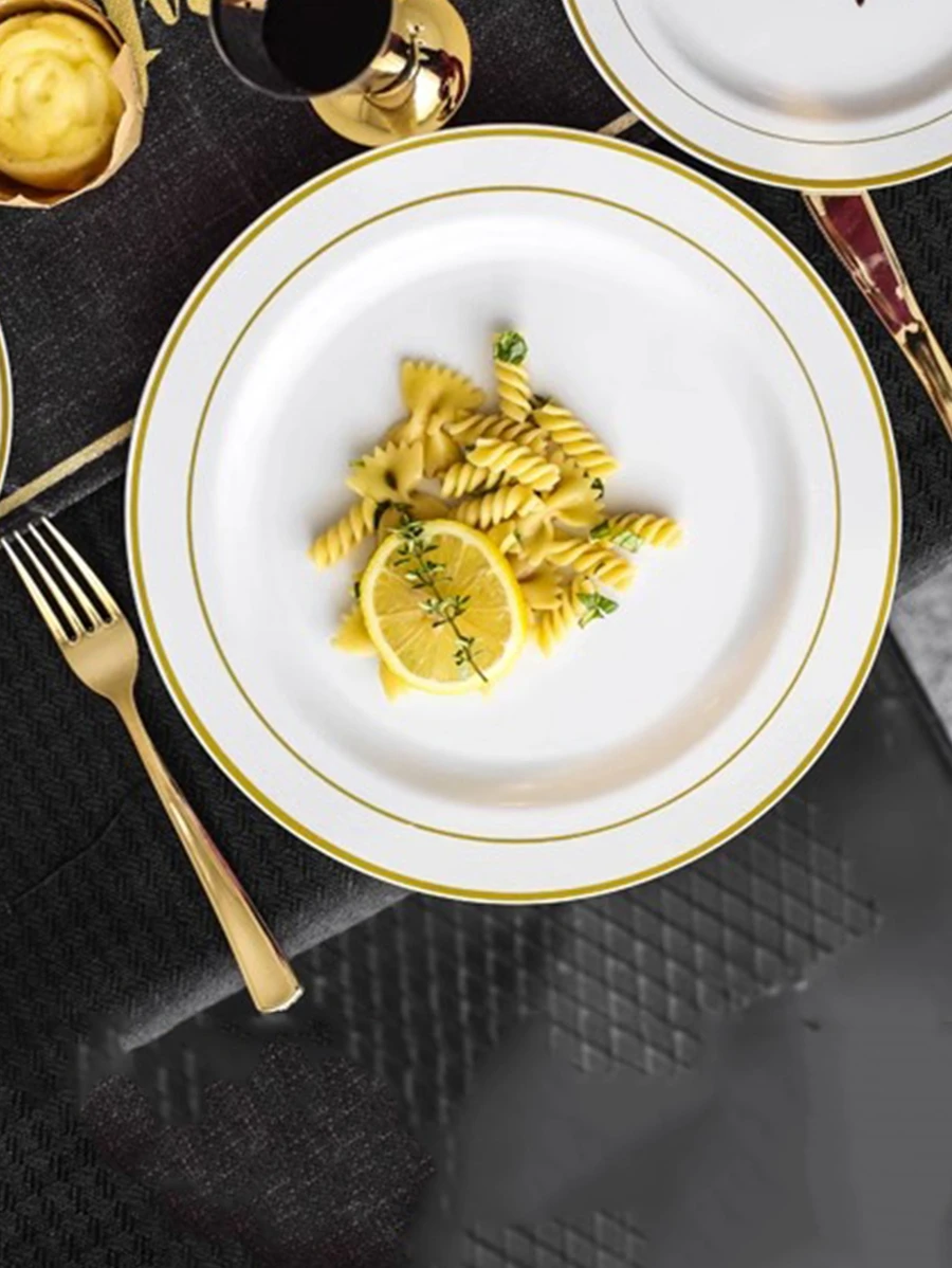 5pcs 19cm Diameter Hard Plastic Gold Edged Plate - Gold - View 1