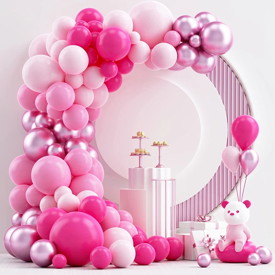 124 Cái/gói Bóng Hồng Hoa Vòng Hoa Vòm Bộ Đính Hôn, Đám Cưới, Sinh Nhật, Tắm Trang Trí - Hồng - Xem 1