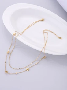 MESTILO 1入組優雅多層精緻花朵鑽石項鍊，不銹鋼雛菊鎖骨鏈女士項鍊，派對禮物 - 金色 - 查看 4