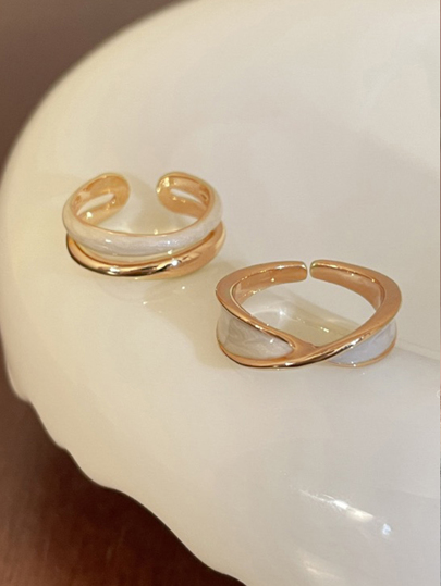 2pcs/Set Simple & Fashionable & Versatile & High-End Feeling & Light Luxury Alloy Rings For Daily Wear