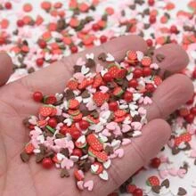 20G/Pacote Pvc Decoração O Preenchimento Parte Coração & Misturado Redondo Morango & Cerâmica Macia Fatiar & Plástico Vermelho Conta Diy Material