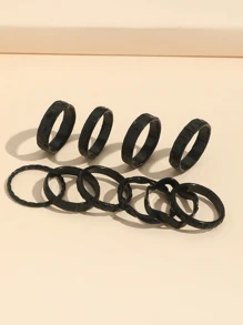 10pcs/set Twisted Ring Kit In Minimalist Design For Index Finger With Cool Ins Vibe - Black - View 3
