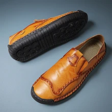 Men Slip-on Handmade Loafers, Vintage Orange Flat Shoes - Orange - View 4