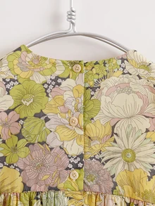 小女童印花泡泡袖娃娃裙 - 彩色 - 查看 8