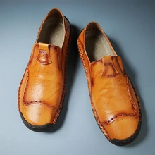 Men Slip-on Handmade Loafers, Vintage Orange Flat Shoes - Orange - View 5