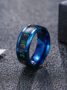 1pc Stainless Steel Mood Ring, Couple's Personalized Fashion Ring - Blue - View 2