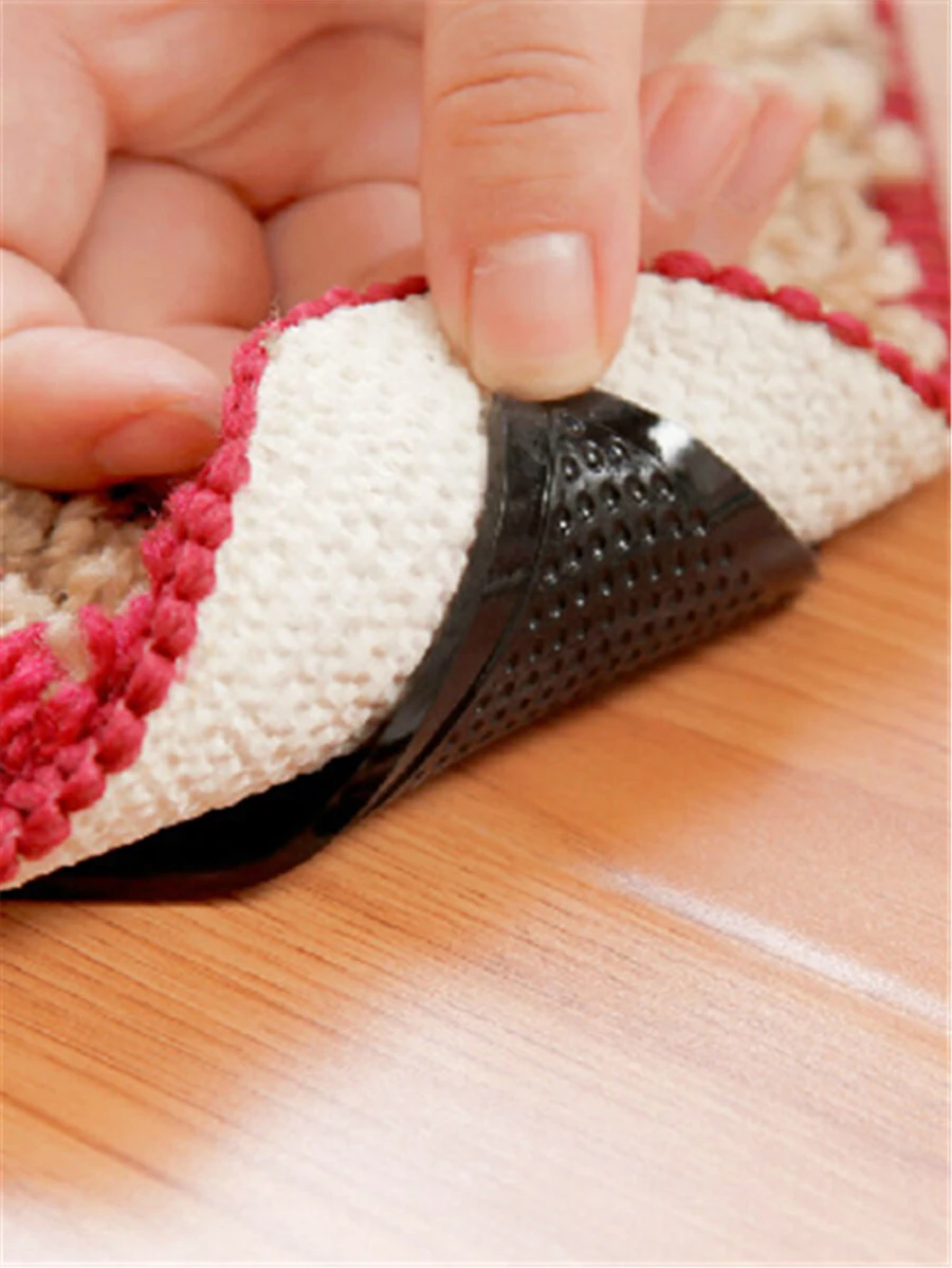 4 Cái/bộ Cao Su Hình Tam Giác & Thảm Pu Chống Trượt, Cố Định Giá Đỡ - màu đen - Xem 1