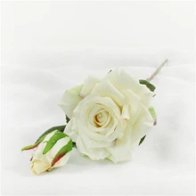 1入組2頭白色人造花玫瑰長莖家庭婚禮裝飾派對廚房餐桌中心裝飾DIY假花藝佈置 - 白色 - 查看 5