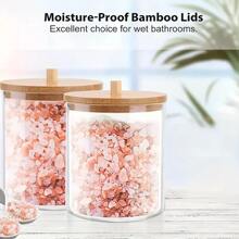 1入組亞克力棉籤架，帶竹蓋圓形棉籤架，透明藥瓶，棉籤浴室儲物罐，棉籤和棉籤，髮帶 - 無色 - 查看 4