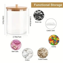 1入組亞克力棉籤架，帶竹蓋圓形棉籤架，透明藥瓶，棉籤浴室儲物罐，棉籤和棉籤，髮帶 - 無色 - 查看 6