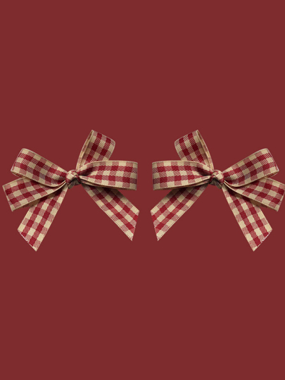2pcs Plaid Pattern Bow Decor Hair Clip Cute Valentine's Day Valentines Claw Clips Hair Claws Hair Barrettes, School Stuff, Elegant, College, Winter Outfit For Women, Bows