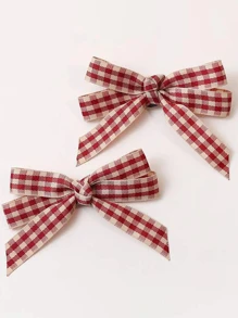 2pcs Plaid Pattern Bow Decor Hair Clip Cute Valentine's Day Valentines Claw Clips Hair Claws Hair Barrettes, School Stuff, Elegant, College, Winter Outfit For Women, Bows, Hair Accessories, Head Accessories, Hair Accessories For Women - Red - View 6