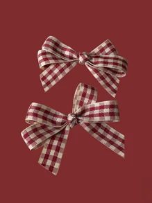 2pcs Plaid Pattern Bow Decor Hair Clip Cute Valentine's Day Valentines Claw Clips Hair Claws Hair Barrettes, School Stuff, Elegant, College, Winter Outfit For Women, Bows, Hair Accessories, Head Accessories, Hair Accessories For Women - Red - View 3