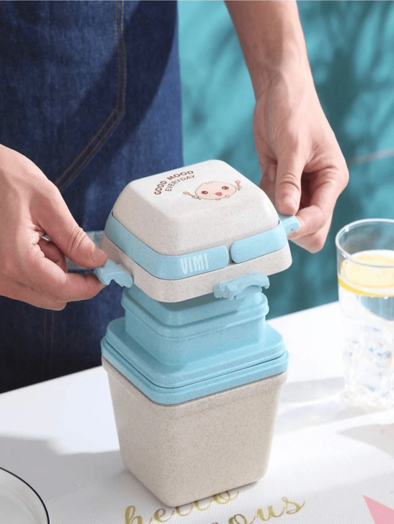 Lonchera Ecológica Infantil Box Lunch Escolar 3 Niveles BPA free - Azul - Ver 1