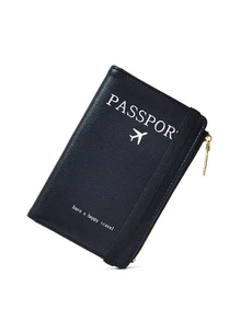 Funda del pasaporte multifuncional PU con con estampado de letra - Negro - Ver 3
