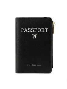 Funda del pasaporte multifuncional PU con con estampado de letra - Negro - Ver 4