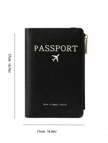 Funda del pasaporte multifuncional PU con con estampado de letra - Negro - Ver 5