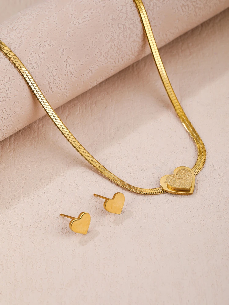 1 Conjunto Minimalista Versátil e da Moda com Desenho de Coração - Ouro amarelo - Visão 2