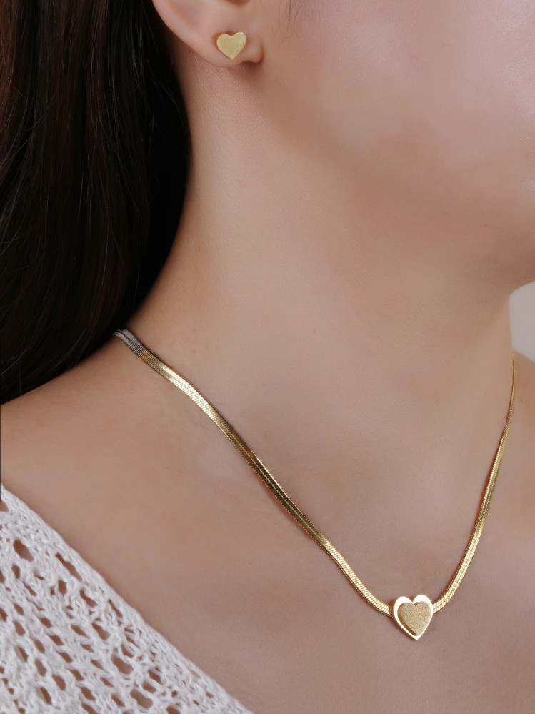 1 Conjunto Minimalista Versátil e da Moda com Desenho de Coração - Ouro amarelo - Visão 1