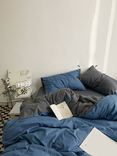 3-Piece Blue-Gray Comforter Set, Soft Skin-Friendly Brushed Fabric