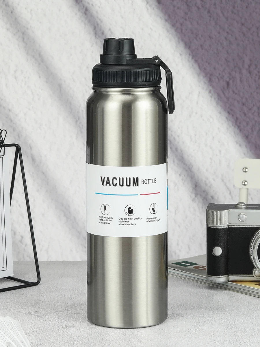 1 bình chân không bằng thép không gỉ & bình đựng nước, dung tích lớn, thích hợp cho thể dục, thể thao, ngoài trời, du lịch, xe hơi trở lại trường học - Bạc - Xem 1