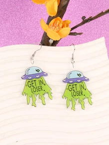 1對歐美風格飛碟外星人飛船耳環,搞笑龐克卡通飛碟時尚女士耳環 - 彩色 - 查看 1