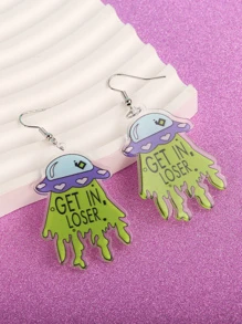 1對歐美風格飛碟外星人飛船耳環,搞笑龐克卡通飛碟時尚女士耳環 - 彩色 - 查看 3