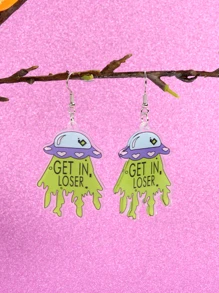 1對歐美風格飛碟外星人飛船耳環,搞笑龐克卡通飛碟時尚女士耳環 - 彩色 - 查看 2