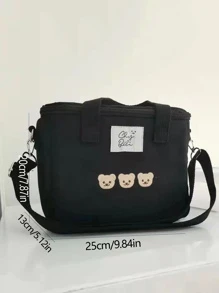 熊刺绣 多功能保温便携式午餐袋 学校午餐盒 午餐容器 保温午餐袋 返校午餐套装 学校用品 午餐盒 袋子 家庭必需品 返校用品 - 黑色 - 查看 4