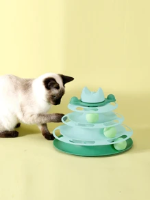 4-layers Feather & Rotating Ball Automatic Cat Teaser Toy - Green - View 5