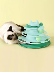 4-layers Feather & Rotating Ball Automatic Cat Teaser Toy - Green - View 4