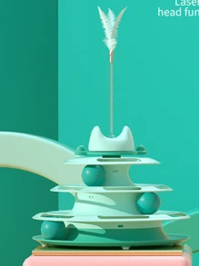 4-layers Feather & Rotating Ball Automatic Cat Teaser Toy - Green - View 2