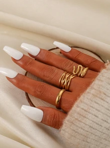 3pcs/set Fashionable Snake Pattern Stainless Steel Open Rings For Women, Birthday Gift - Yellow Gold - View 1