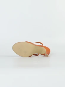 Xăng đan nữ có dây đeo mắt cá chân, Xăng đan cao gót màu cam thời trang mùa hè - trái cam - Xem 7