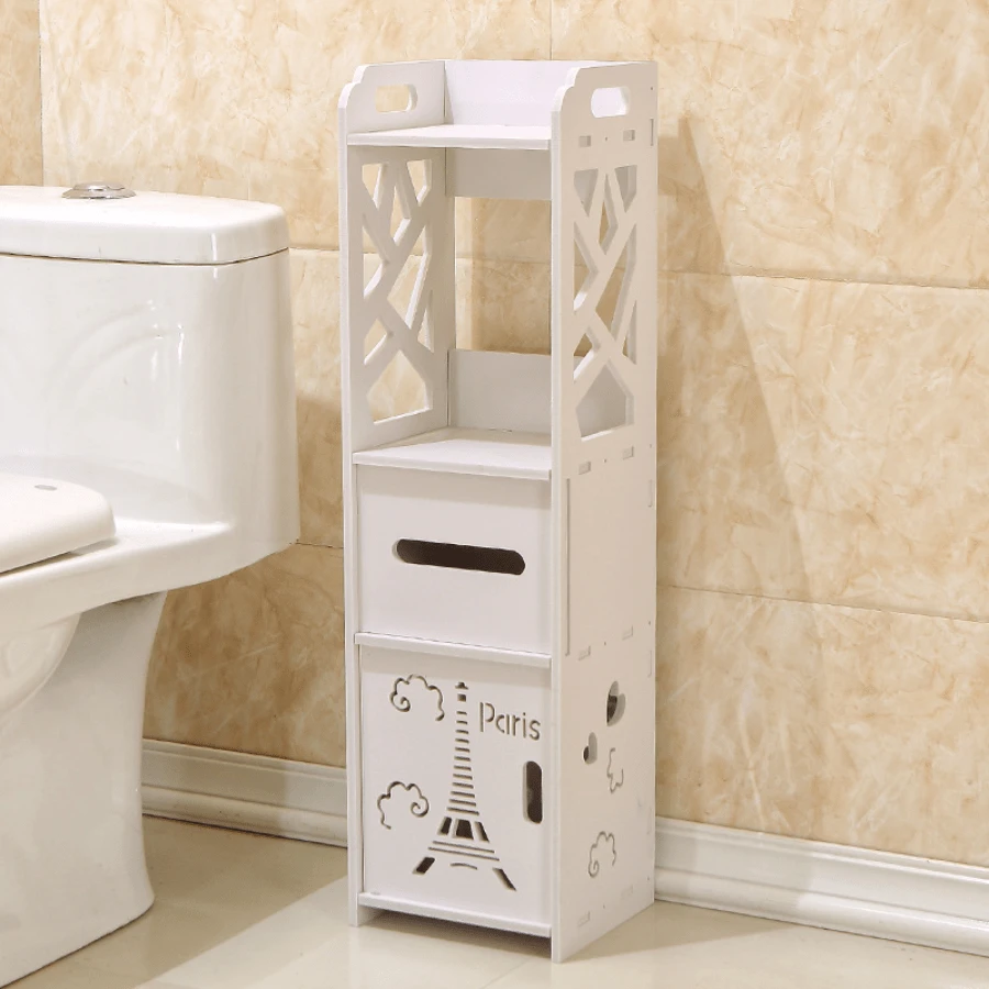 1 pieza Estante de almacenamiento de baño de madera - Blanco - Ver 1