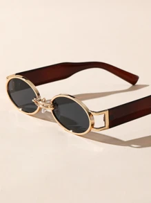 椭圆形镜框时尚复古沙滩配饰女士眼镜，撞色波西米亚风格，适合海滩、度假、户外活动和旅行。 - 灰色 - 查看 4