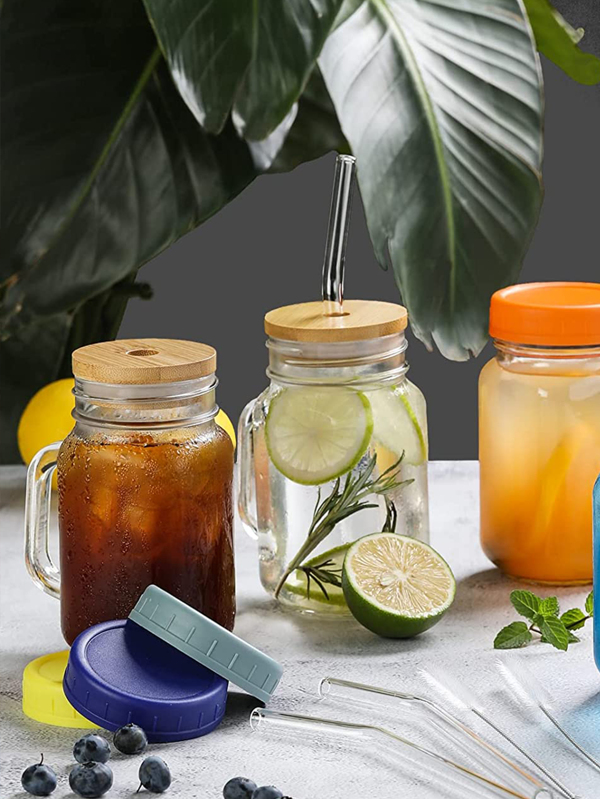 1 Pack 24 Oz Mason Jar Cups with Handle,Drinking Glasses with Lid and