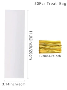 50/100个装透明长方形糖果袋+金色扎带，适用于节日、生日、2025新年派对、礼品袋、糖果袋、蜜饯山楂包装袋、生日派对透明食品包装袋、食品包装用品、婚礼糖果礼品包装袋、透明糖果袋、烘焙袋、生日婚礼节日派对礼品包装袋 - 無色 - 查看 3
