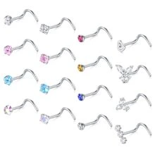 1套16入組女士鼻環,流行不銹鋼彩色氧化鋯和方晶鋯石裝飾螺絲圓錐鼻釘戒指首飾類 - 銀色 - 查看 1
