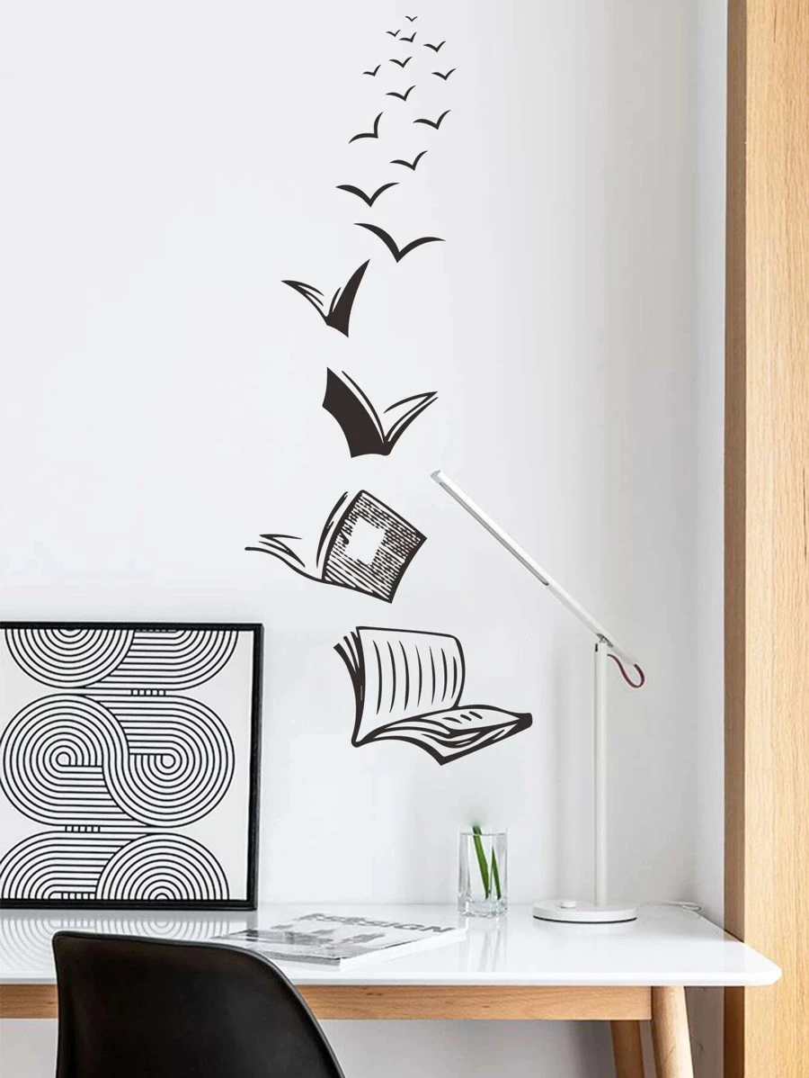 书籍印刷墙贴，黑色 PVC 防水自粘墙贴，用于家居装饰，贴纸，墙贴，用于家居装饰的乙烯基贴花，春季装饰品让您的家焕然一新，拉玛装饰贴纸