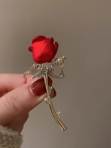 1入組女士玫瑰胸針精美設計優雅胸花時尚胸針別針連衣裙奢華方晶鋯石首飾配飾派對禮物 - 彩色 - 查看 1