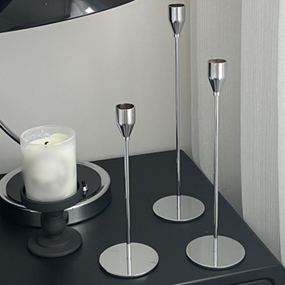 3pcs Silver Candle Holders For Wedding & Party Decorations,Room Decor,Gifts Birthday Graduation