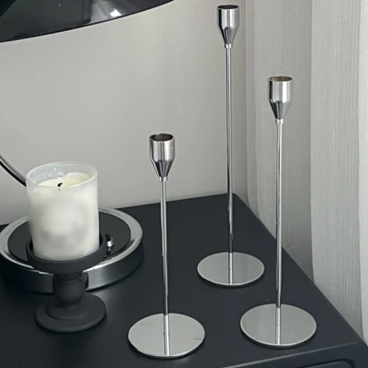 3pcs Silver Candle Holders For Wedding & Party Decorations,Room Decor,Gifts Birthday Graduation
