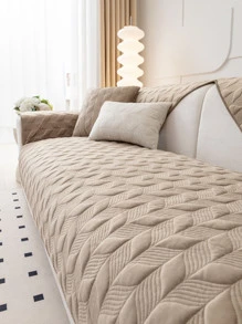 1入組北歐風格荷蘭天鵝絨刺繡素色沙發墊套帶防滑底部四個季節，沙發座椅靠背保護巾 - 駝色 - 查看 2