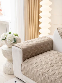 1入組北歐風格荷蘭天鵝絨刺繡素色沙發墊套帶防滑底部四個季節，沙發座椅靠背保護巾 - 駝色 - 查看 4