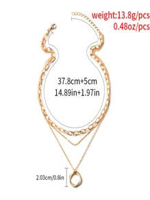 1pc Alloy Circle Pendant Chunky Chain Necklace - Gold - View 3