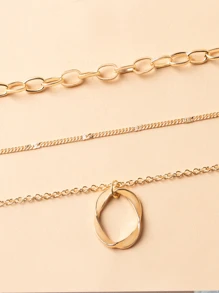1pc Alloy Circle Pendant Chunky Chain Necklace - Gold - View 2
